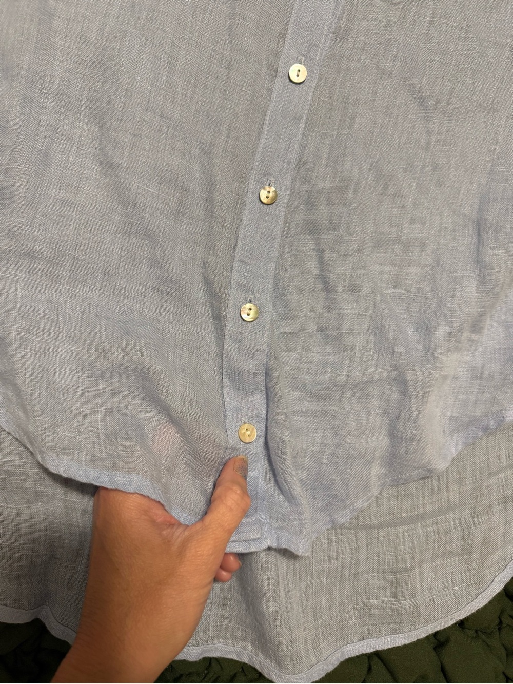 Bella Dahl Pale Blue 100% Linen Ruffle Sleeve Button Down Shirt - Picture 2 of 5